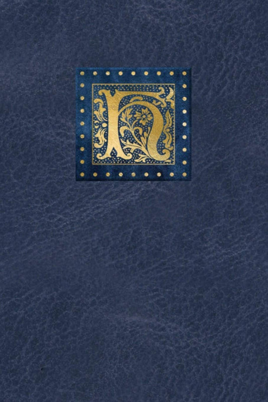Daily Journal: Monogram Initial H on Blue Leather Look Background - Old English Gold Gilded Look Letter For Men or Women. 6 x 9 Planner, Notebook, Diary 150 pages of Personal Writing Space