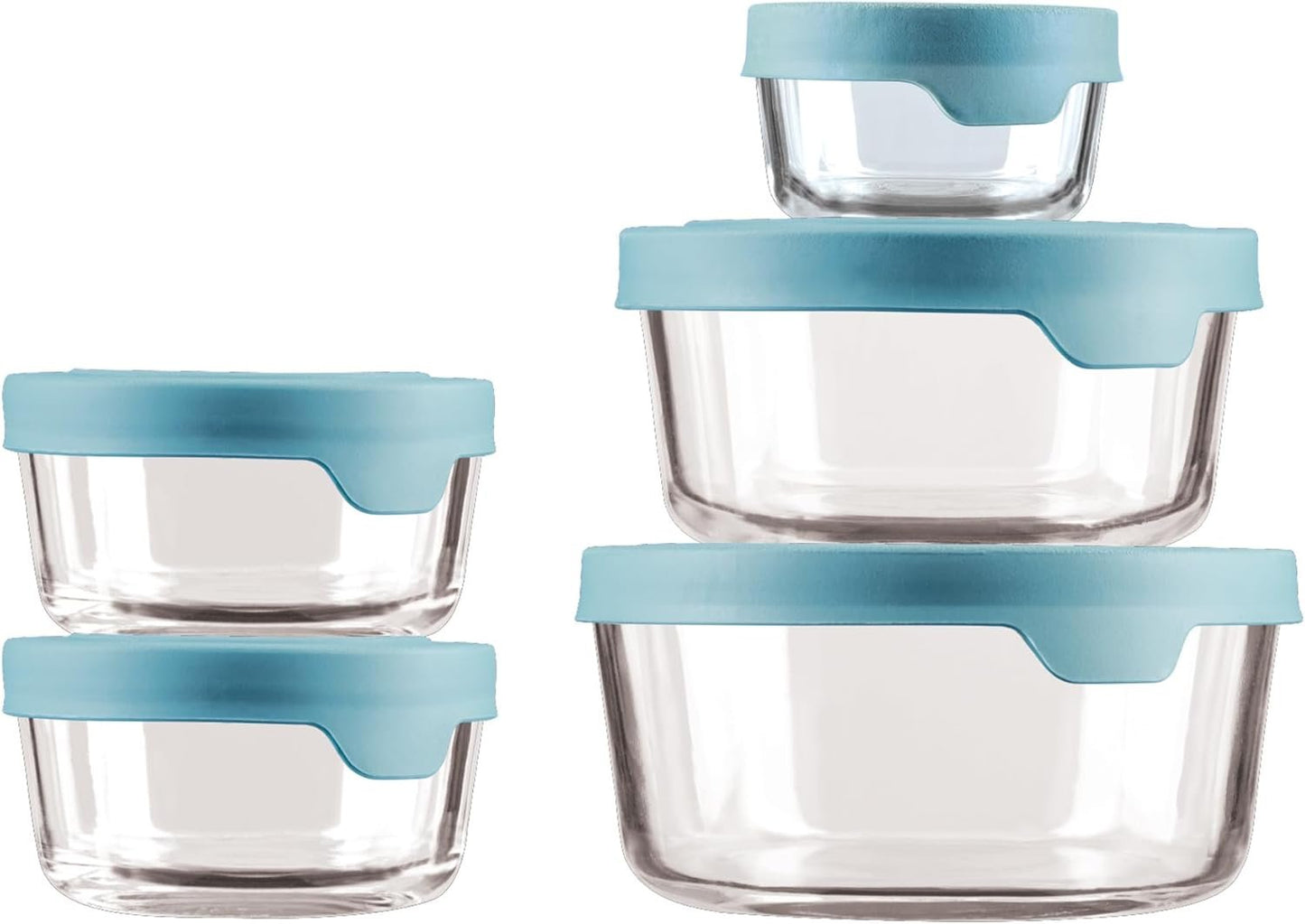 Anchor Hocking TrueSeal 10-Piece Glass Food Storage Containers with Airtight Lids, Mineral Blue