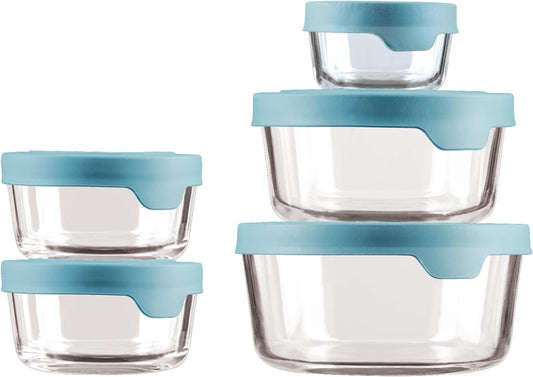 Anchor Hocking TrueSeal 10-Piece Glass Food Storage Containers with Airtight Lids, Mineral Blue