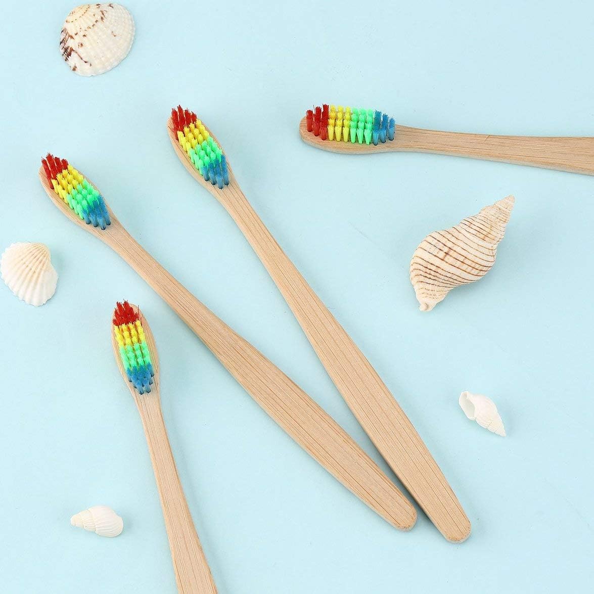 Colorful Hair + Bamboo Handle Toothbrush Environment Wooden Rainbow Bamboo Toothbrush Oral Care Soft Bristle Unisex - Wood Color+Colorful