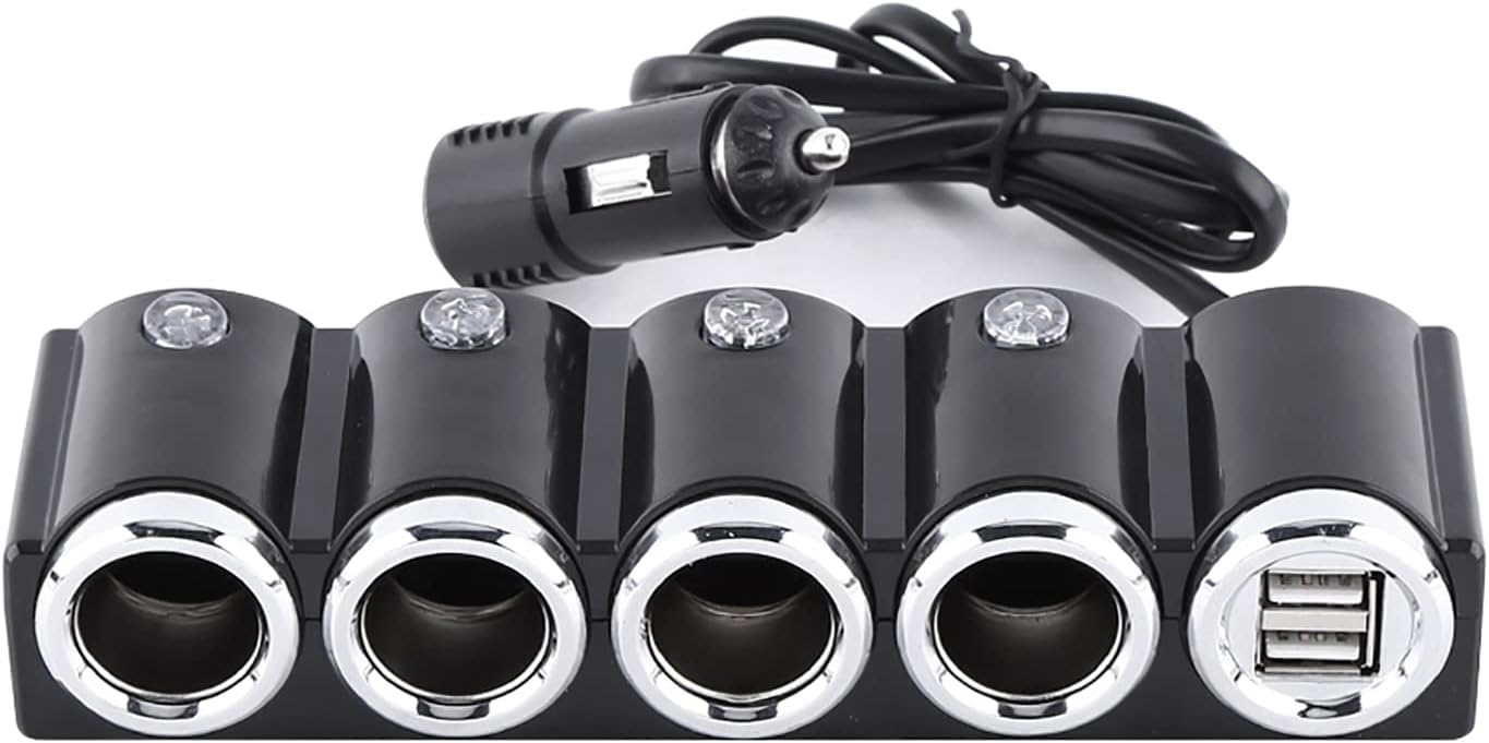 Cigarette Lighter, DC 12V/24V USB 4 Way Cigarette Lighter Socket Splitter with Two USB Ports, Charger Adapter for Electronic Equipment