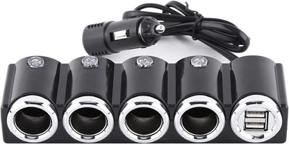 Cigarette Lighter, DC 12V/24V USB 4 Way Cigarette Lighter Socket Splitter with Two USB Ports, Charger Adapter for Electronic Equipment
