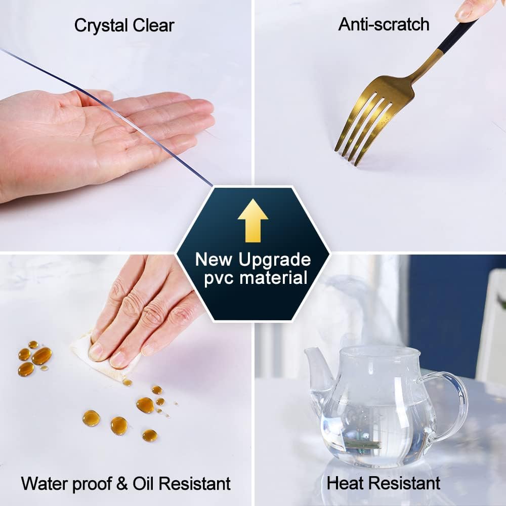 Thick Vinyl Clear Table Cover PVC Mat Pad Plastic Tablecloth 42x64 in Dining Living Room Party Table Top Protector Heavy Duty Easy Clean