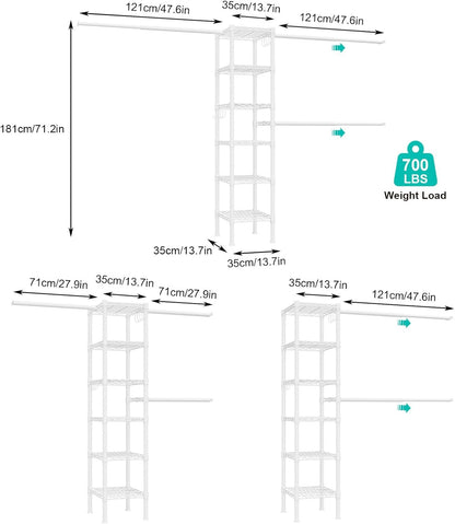 Untyo Clothing Rack with 3 Expandable Hanging Rods - Versatile Closet Organizers and Storage Solution, Adjustable Width 27.9-47.6 Inches,Ideal for Home Organization 71.2" High x 13.7" Deep (White)