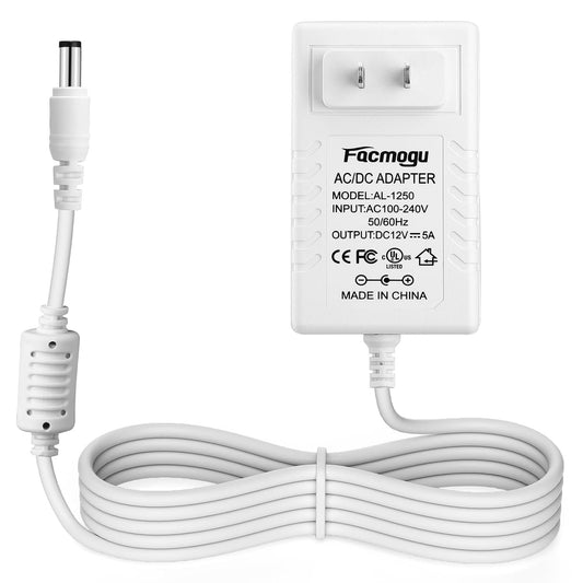 Facmogu 60W 12V 5A Power Adapter, AC 100-240V to DC 12V 5000mA Wall Adapter, 12 Volt Power Supply Module 5 Amp, 60W Switching Transformer AC to DC Converter, Compatible Both 5.5x2.5mm & 5.5x2.1mm Plug
