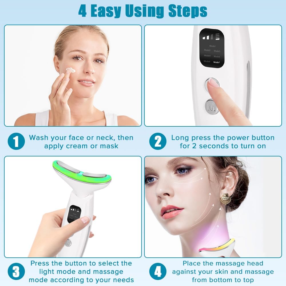 Yakiter Face Neck Massager, 7 in 1 Portable Neck Facial Beauty Device, Facial Neck Massager with 7 Modes for Skin Routine Care