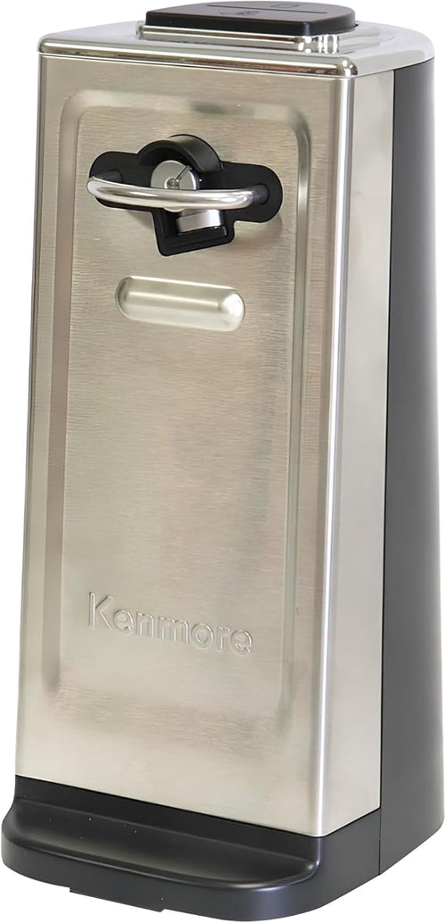 Kenmore Electric Can Opener - Extra-Tall, Smooth-Touch Side-Cut Blade, Safe Storage, Automatic Operation, Opens Regular & Pop-Top Cans, Black Steel Steel Camping Tool, Kitchen Gadget, Secure Grips