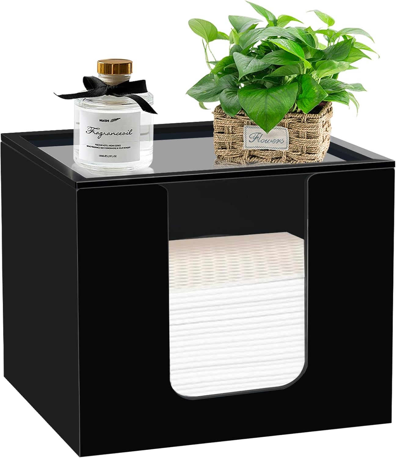 Disposable Face Towel Holder, Acrylic Facial Towels Storage Box Organizer Container for Clean Towels XL, Black Bathroom Organization Home Decor