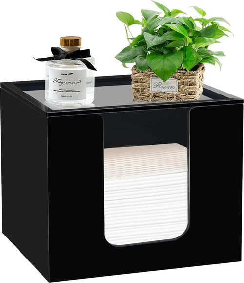 Disposable Face Towel Holder, Acrylic Facial Towels Storage Box Organizer Container for Clean Towels XL, Black Bathroom Organization Home Decor