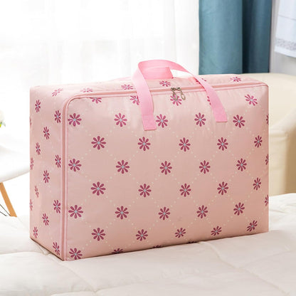 Storage Bags, Waterproof Foldable Zippered Organizer, Oxford Cloth Pvc Handbag for Bedding, Blankets, Dorm, Moving, Closet Storage, 21.7x13x7.9 Inches, Pink, Navy Blue