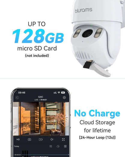 blurams 2K Security Camera Outdoor, 360° PTZ Cameras for Home Security Outside with Motion Detection Tracking, Color Night Vision, Two-Way Audio, IP66 Weatherproof, 2.4GHz Wi-Fi, Works with Alexa