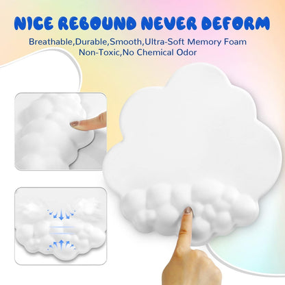 MANBASNAKE Cloud Mouse Pad Wrist Support Keyboard Wrist Rest Set with Ergonomic Memory Foam,Non-Slip Base,Cloud Coasters for Home,Office,Laptop,Desktop Computer,Easy Typing Pain Relief- White