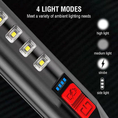 Super Bright COB LED Rechargeable Tactical Flashlight Self Protect Long Torch