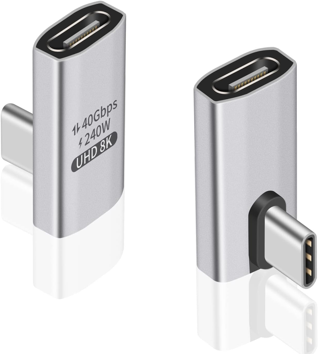 Duttek 90 Degree USB C to USB C Adapter, 240W Right Angle USB C Male to Female Adapter with 40Gbps Data Transfer 8K@60Hz Video Display Compatible for Thunderbolt4/3, Laptop, Tablet, Phone (2 Pack)