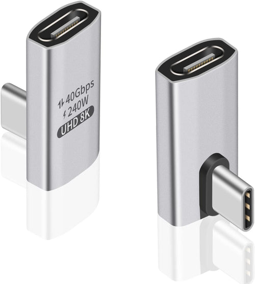 Duttek 90 Degree USB C to USB C Adapter, 240W Right Angle USB C Male to Female Adapter with 40Gbps Data Transfer 8K@60Hz Video Display Compatible for Thunderbolt4/3, Laptop, Tablet, Phone (2 Pack)