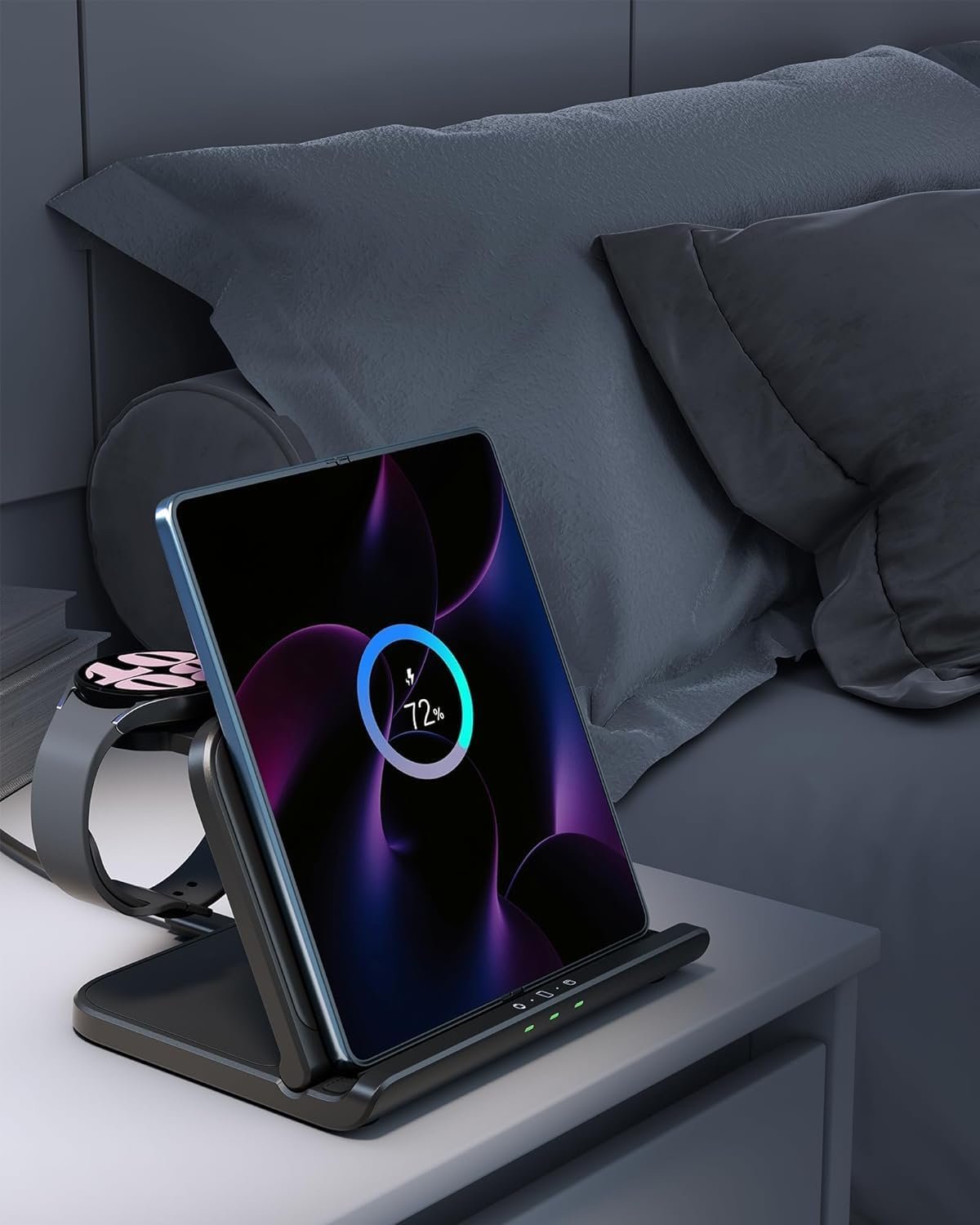 SwanScout Wireless Charger for Samsung Z Fold 6/5/Pixel 9 Pro Fold, SwanScout 705S, 3 in 1 Foldable Wireless Charging Station for Samsung Z Fold, Galaxy Watch 7/Ultra/6/5, Galaxy Buds 3 (No Adapter)