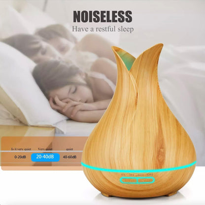 Large Vase 500mL Ultrasonic Aromatherapy Essential Oil Diffuser by BELLADDY INC – Remote Control, Auto Shutoff, Wood Grain, Cool Mist Air, Home Office Spa, Quiet (Dark Wood)