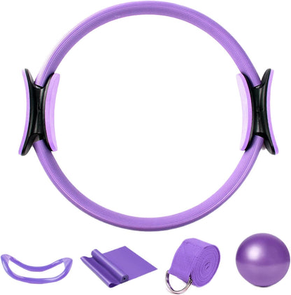 Pilates Ring and Ball Set - Pilates Ring Yoga Ball Resistance Bands,5X Workout Equipment, Home Gym Accessories, Stretching Belt Yoga Bands for Women