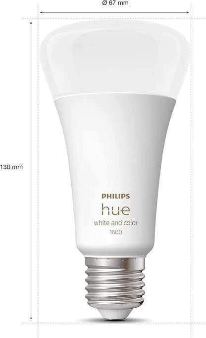 Philips Hue White and Colour Ambiance Smart Light Bulb 100W - 1600 Lumen [E27 Edison Screw] with Bluetooth. for Indoor Home Lighting, Livingroom, Bedroom. Works with Voice Control, Alexa.