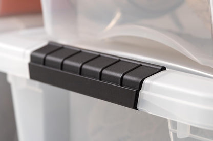 IRIS USA 18 L Plastic Storage Box with Lid and Latches - 4 Pack - BPA-Free, See-Through Organizing Solution, Durable Nestable Stackable Containers, Secure Pull Handle - Clear