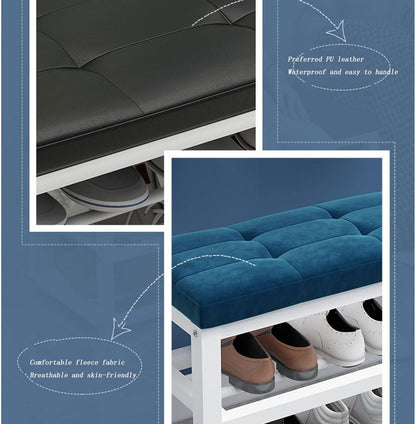 Appendiabiti in PU Nero con Seduta Imbottita, scarpiera a 2 Ripiani, Elegante Panca d'ingresso per Soggiorno o Camera da Letto, Mobile Funzionale da 100 cm