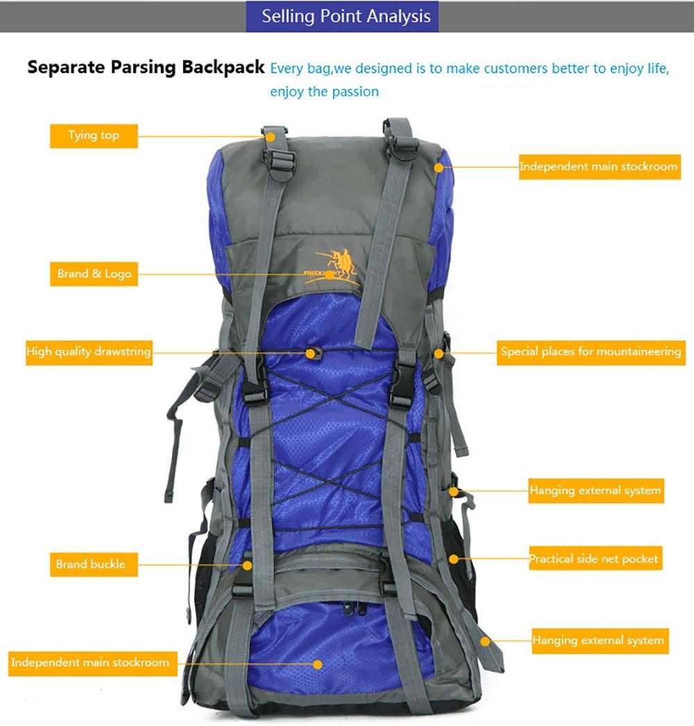 Bseash 60L Internal Frame Hiking Camping Backpack with Rain Cover, Outdoor Sport Travel Daypack for Climbing Touring