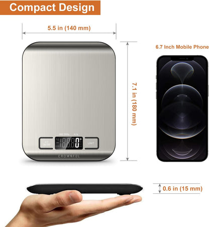CROWNFUL Food Scale, 11lb Digital Kitchen Scales with Built-in Coin Battery, Weight Ounces and Grams for Cooking and Baking, 6 Units with Tare Function