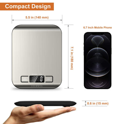 CROWNFUL Food Scale, 11lb Digital Kitchen Scales Weight Ounces and Grams for Cooking and Baking, 6 Units with Tare Function (Battery Included)