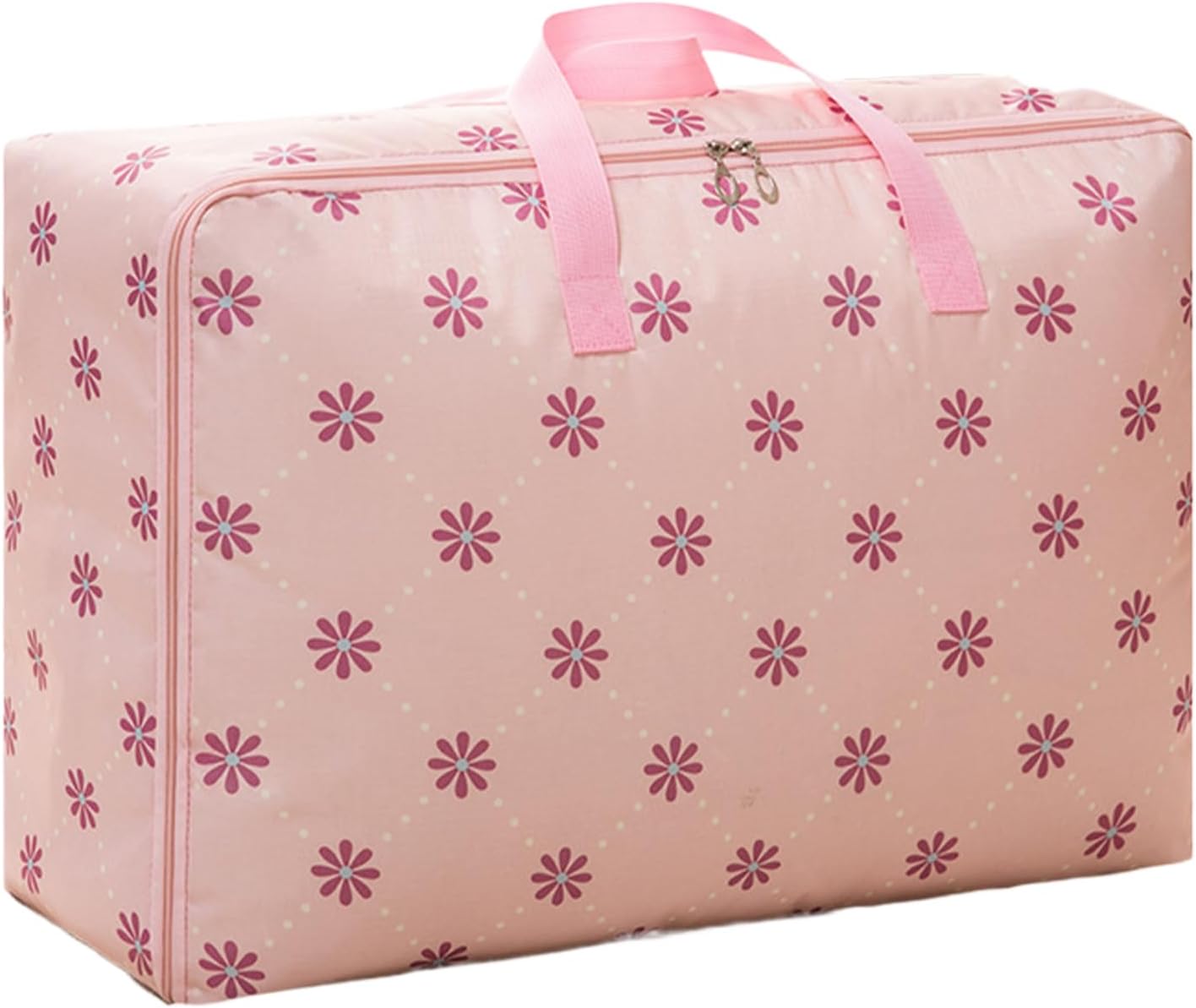 Storage Bags, Waterproof Foldable Zippered Organizer, Oxford Cloth Pvc Handbag for Bedding, Blankets, Dorm, Moving, Closet Storage, 21.7x13x7.9 Inches, Pink, Navy Blue