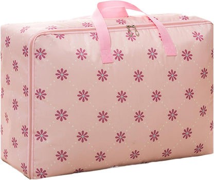 Storage Bags, Waterproof Foldable Zippered Organizer, Oxford Cloth Pvc Handbag for Bedding, Blankets, Dorm, Moving, Closet Storage, 21.7x13x7.9 Inches, Pink, Navy Blue