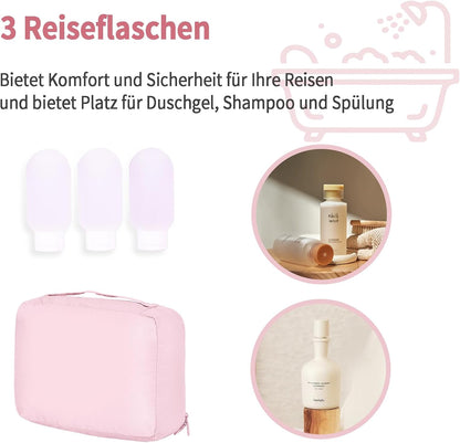 Suitcase Organizer, 6 Pieces Suitcase Packing Organizer, Lightweight Luggage Organizer, Backpack, and Three Travel Bottles (Pink)
