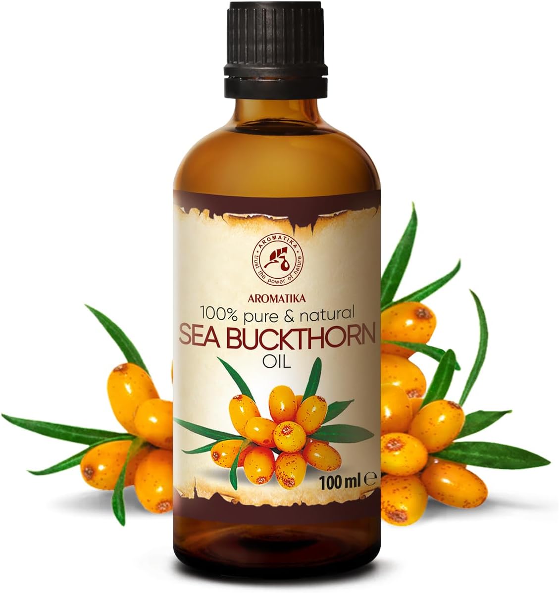 Sea Buckthorn Oil 3.4oz (100ml) - Pure & Natural Base Oil - Hippophae Rhamnoides - Carrier Oil for Hair - Nails - Face & Body - Wellness - Beauty