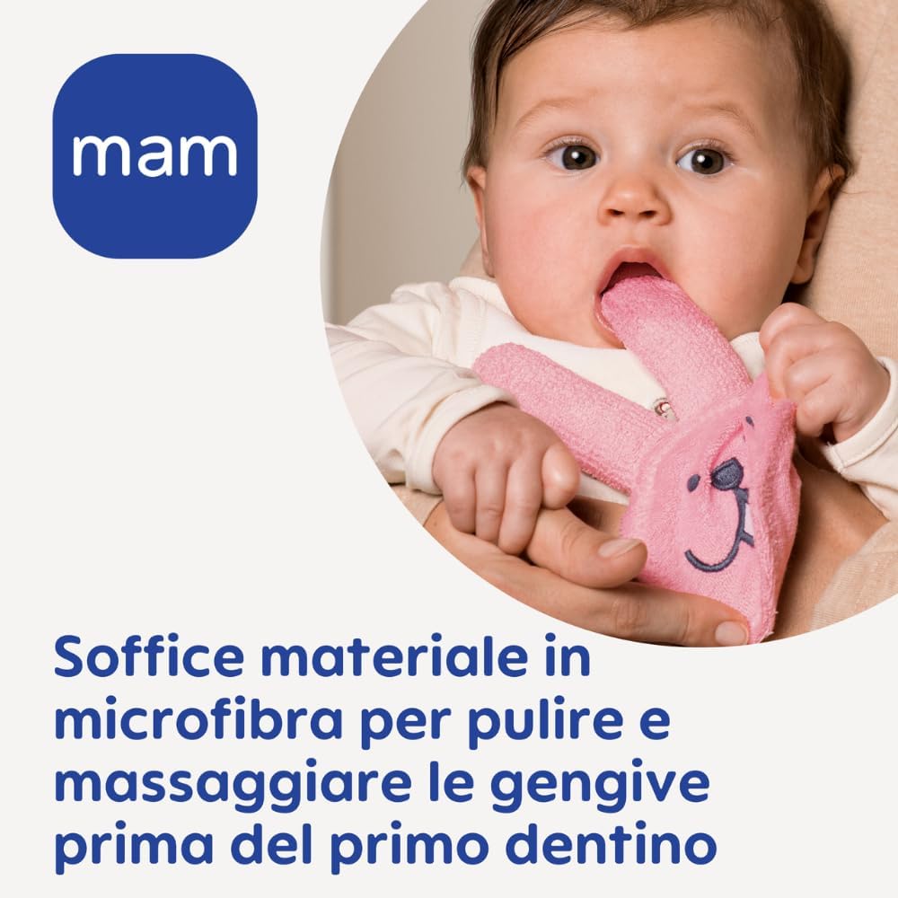 Mam Rabbit Teether, Oral Hygiene Glove, Pre-Teething, Microfiber, 0+ Months, Pink