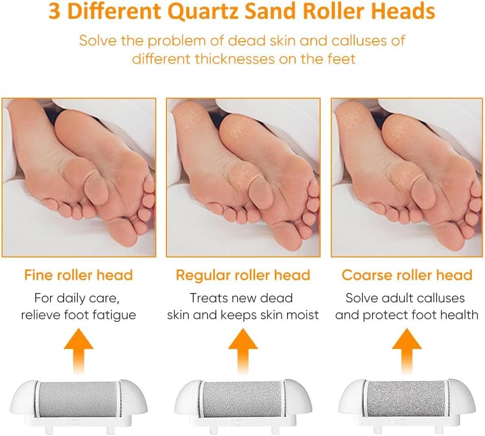 Electric Callus Remover for Feet | Rechargeable Foot File, Electric Foot Scrubber | 18 Piece Pedicure kit for Cracked Heels & Dead Skin with 3 Roller Heads By Quantum Lux (Rose Gold)