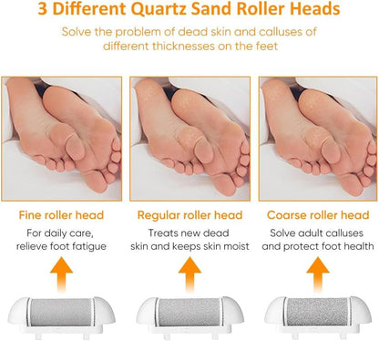 Electric Callus Remover for Feet | Rechargeable Foot File, Electric Foot Scrubber | 18 Piece Pedicure kit for Cracked Heels & Dead Skin with 3 Roller Heads By Quantum Lux (Rose Gold)
