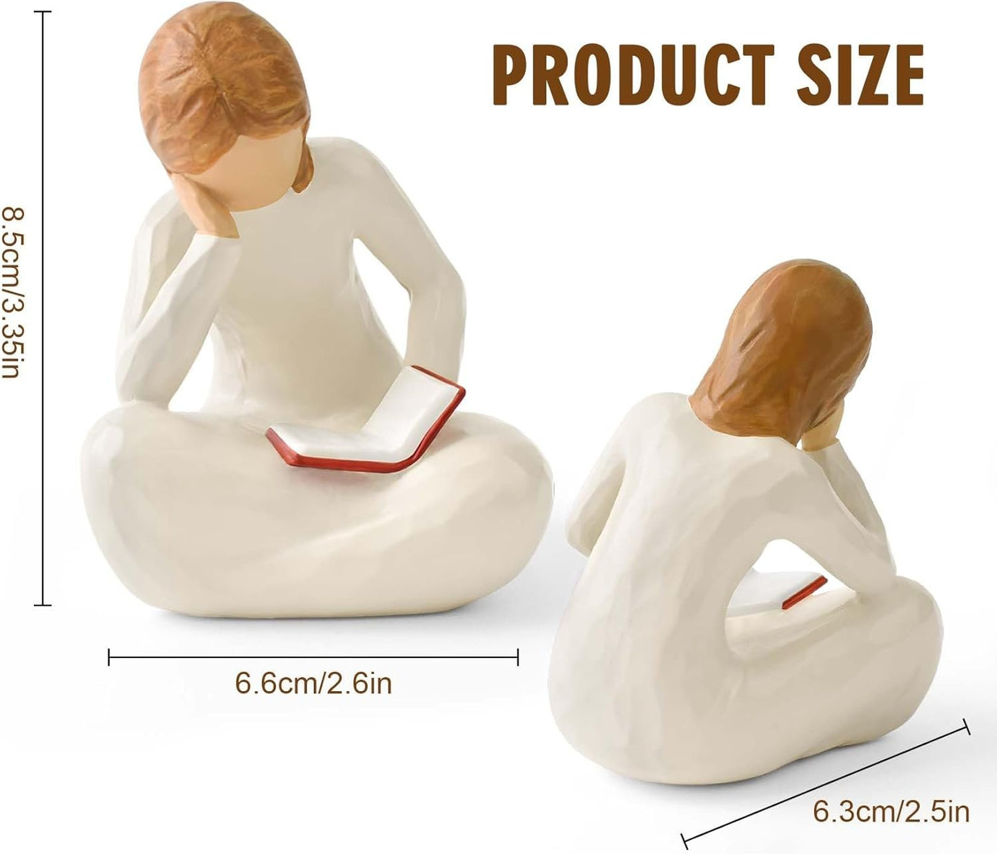 Cuayaes Home Decor Reading Thinker Statue Resin Aesthetic Sculpture Gifts for Women Book Lovers, Hand Painted Figurine for Bookshelf Office Table Living Room Decor, Graduation Gifts for Girls