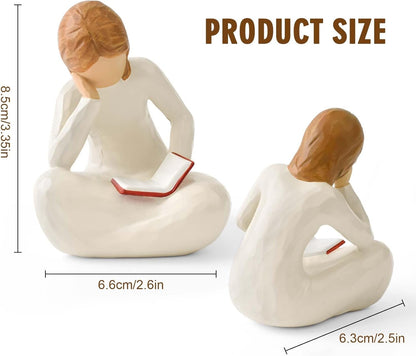 Cuayaes Home Decor Reading Thinker Statue Resin Aesthetic Sculpture Gifts for Women Book Lovers, Hand Painted Figurine for Bookshelf Office Table Living Room Decor, Graduation Gifts for Girls