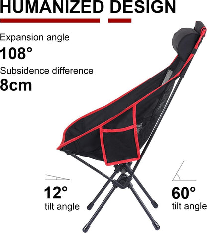 Petgin High Back Folding Camping Chair with Removable Pillow, Side Pocket,Heavy Duty for Hiking, Outdoor Camp, Backpacking, Festival, Travel, Beach, Picnic, Fishing
