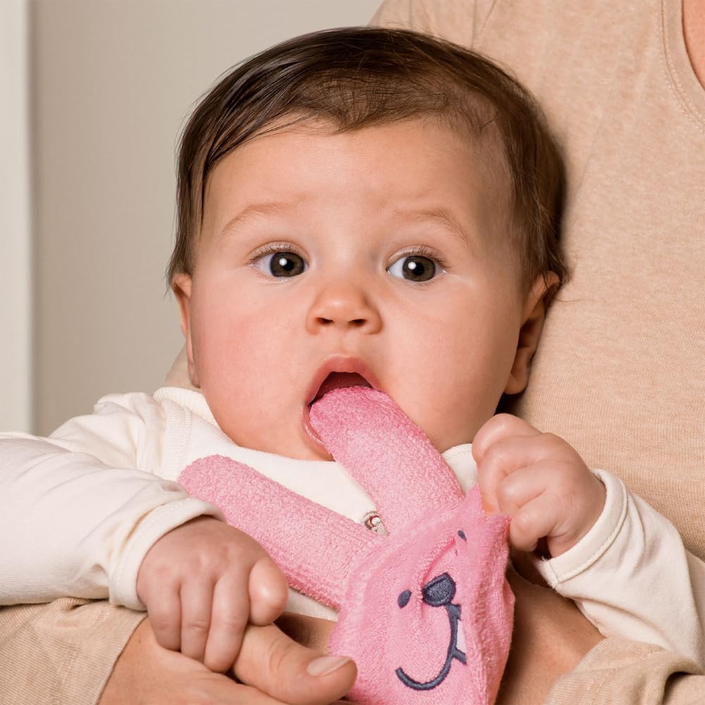 Mam Rabbit Teether, Oral Hygiene Glove, Pre-Teething, Microfiber, 0+ Months, Pink