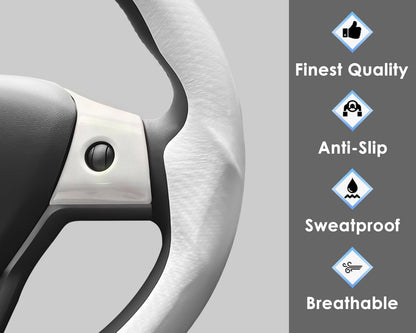 Tesla Model 3 Model Y Steering Wheel Covers Wrap Kit, ABS Steering Wheel Decor Plates Gifts for Tesla Owners, 2017-2023-Tesla-Model-3, 2020-2023-Tesla-Model-Y Interior Accessories, White (3 pcs)