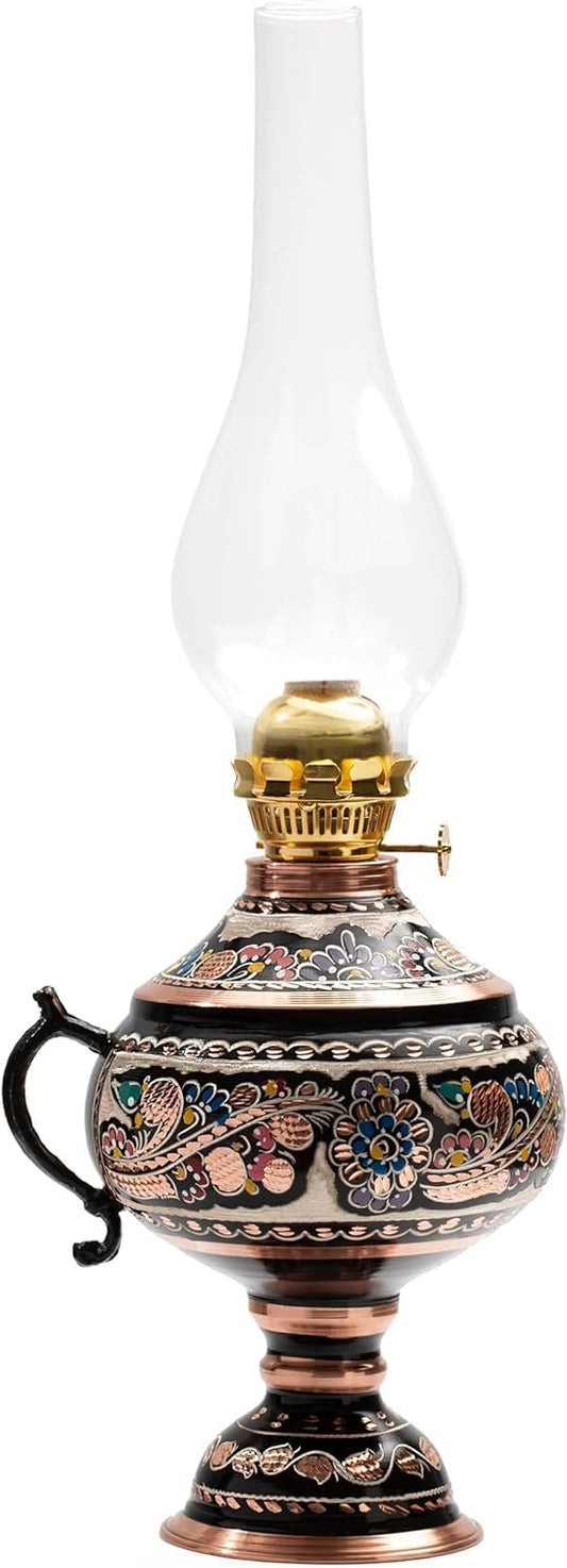Handmade Copper Oil Lamp for Indoor Use 17.32” Vintage Hurricane Lanterns Decorative Indoor Emergency Lanterns for Power Outages Lights and Decorative Table Lamp Christmas Gift Farmhouse Kitchen Decor