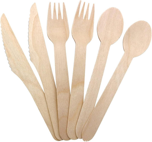 Wooden Disposable Cutlery Set 300 Pack Eco Friendly Biodegradable Birch Wood Utensils Sustainable Forks Spoons Knives Perfect for Camping Picnics BBQs and Parties Stylish Durable and Convenient