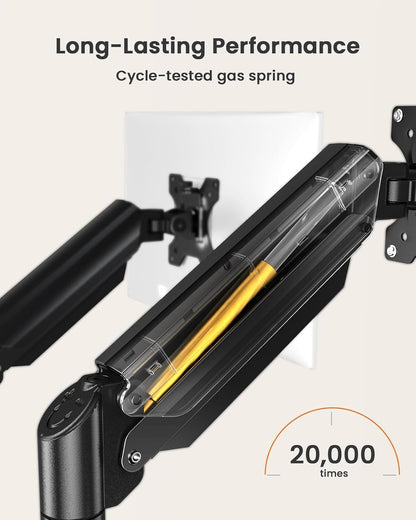 ErGear Dual Monitor Mount, Gas Spring Arm for 17"-32" Screens, Max 22 lbs Each, VESA 75/100mm, Adjustable Height, 180° Swivel, Tilt, 360° Rotation, Sturdy Steel for Office Use