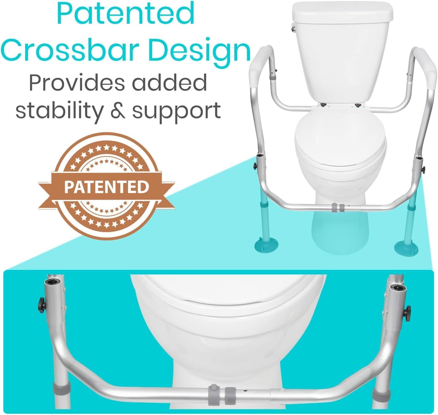 Vive Toilet Safety Rail Frame - Grab Bars for Bathroom - Fall Prevention - Adjustable Non Slip for Adults, Seniors, Elderly, Disabled, Handicapped - Padded Handle Support - Medical Device for Home Use