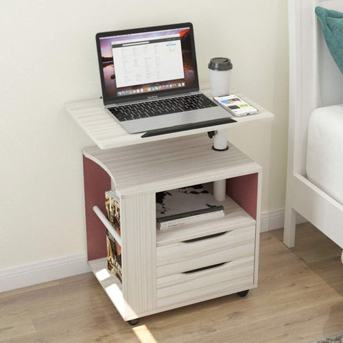 sogesfurniture Wooden Bedside Table Laptop Bedside Cabinet Bedside Table with 2 Drawers for Bedroom, 50 x 40 x 46 cm, White Maple BHEU-CT1-MP