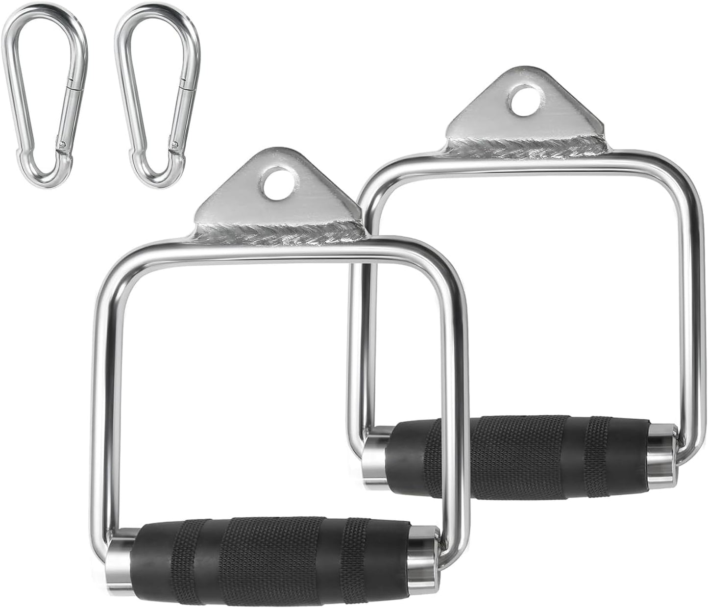 Emapoy 2 Pack Single D Handle with Rubber Handgrips and 2 Free Snap Hooks, High Strength Extension Stirrup Handle, Gym Exercise Cable Machine Attachment