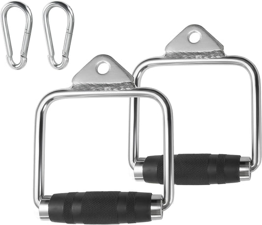 Emapoy 2 Pack Single D Handle with Rubber Handgrips and 2 Free Snap Hooks, High Strength Extension Stirrup Handle, Gym Exercise Cable Machine Attachment