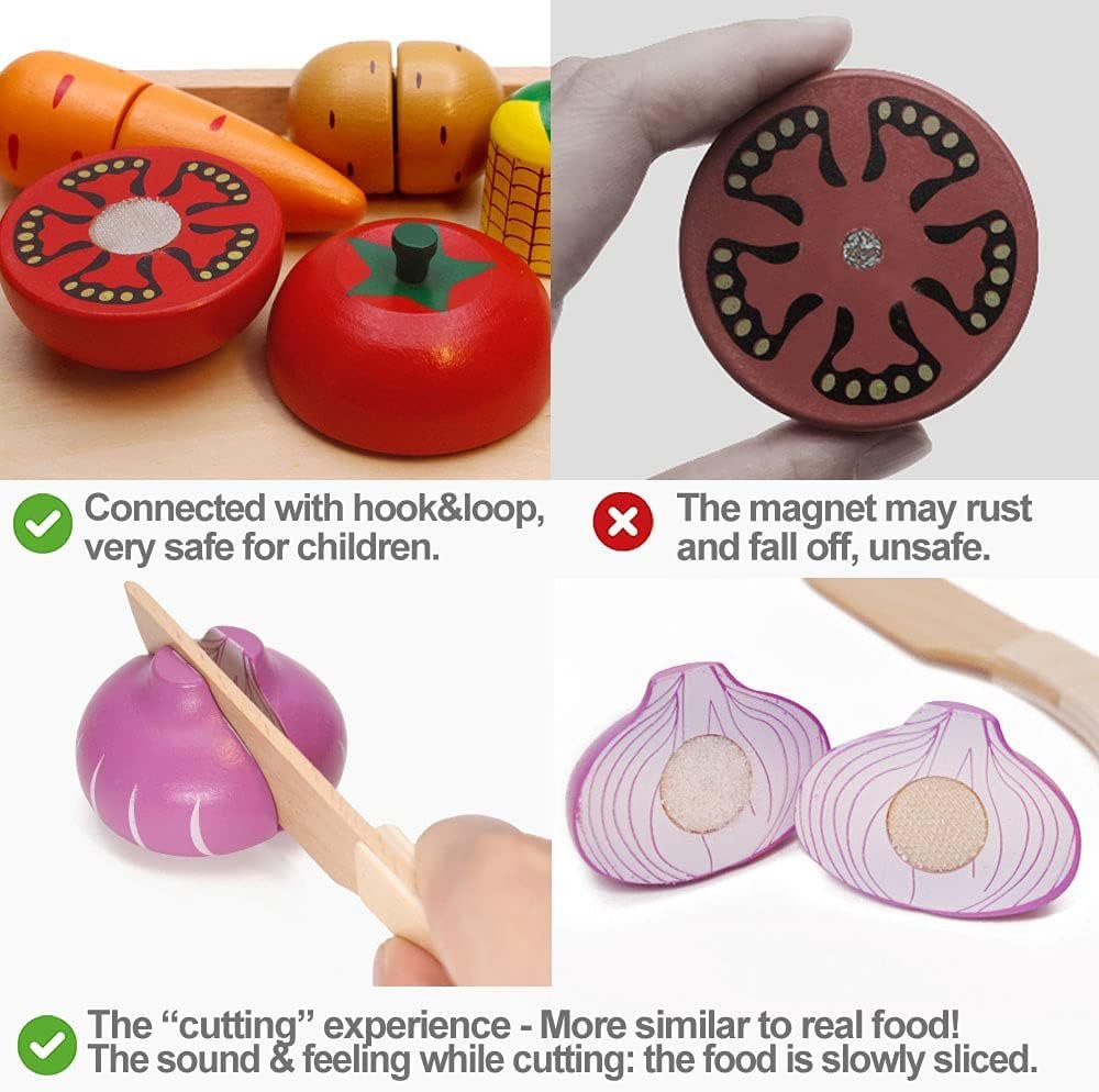 Airlab Wooden Play Food Set for Kids Pretend Play Kitchen Accessories for Toddlers Educational Cutting Vegetables Montessori Toys for 3+ Year Old Girls Boys