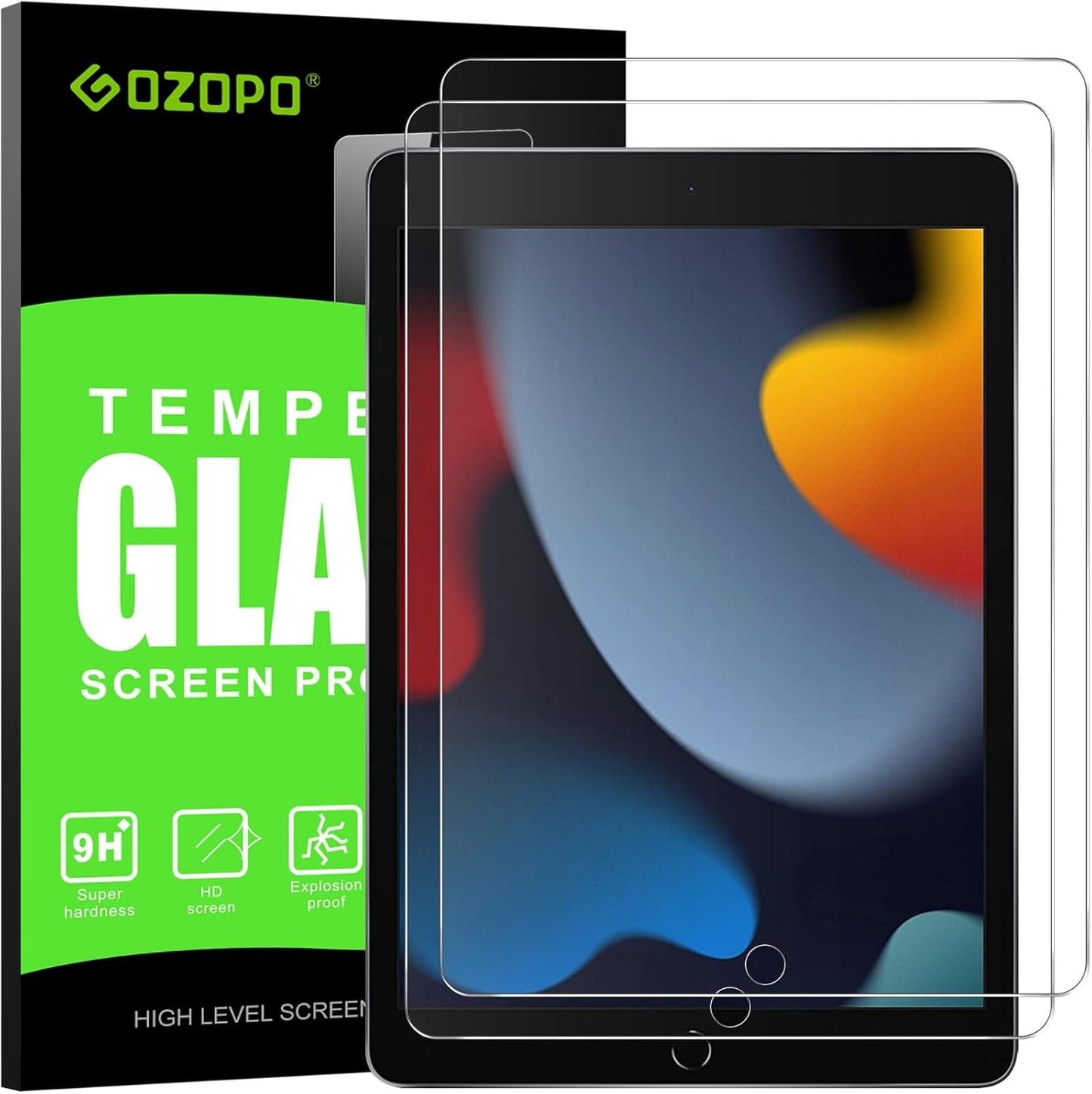 GOZOPO Screen Protector for iPad 9th/8th/7th Generation, Tempered Glass Film - iPad 9/8/7 10.2-Inch 2021/2020/2019 Release (2-Pack)
