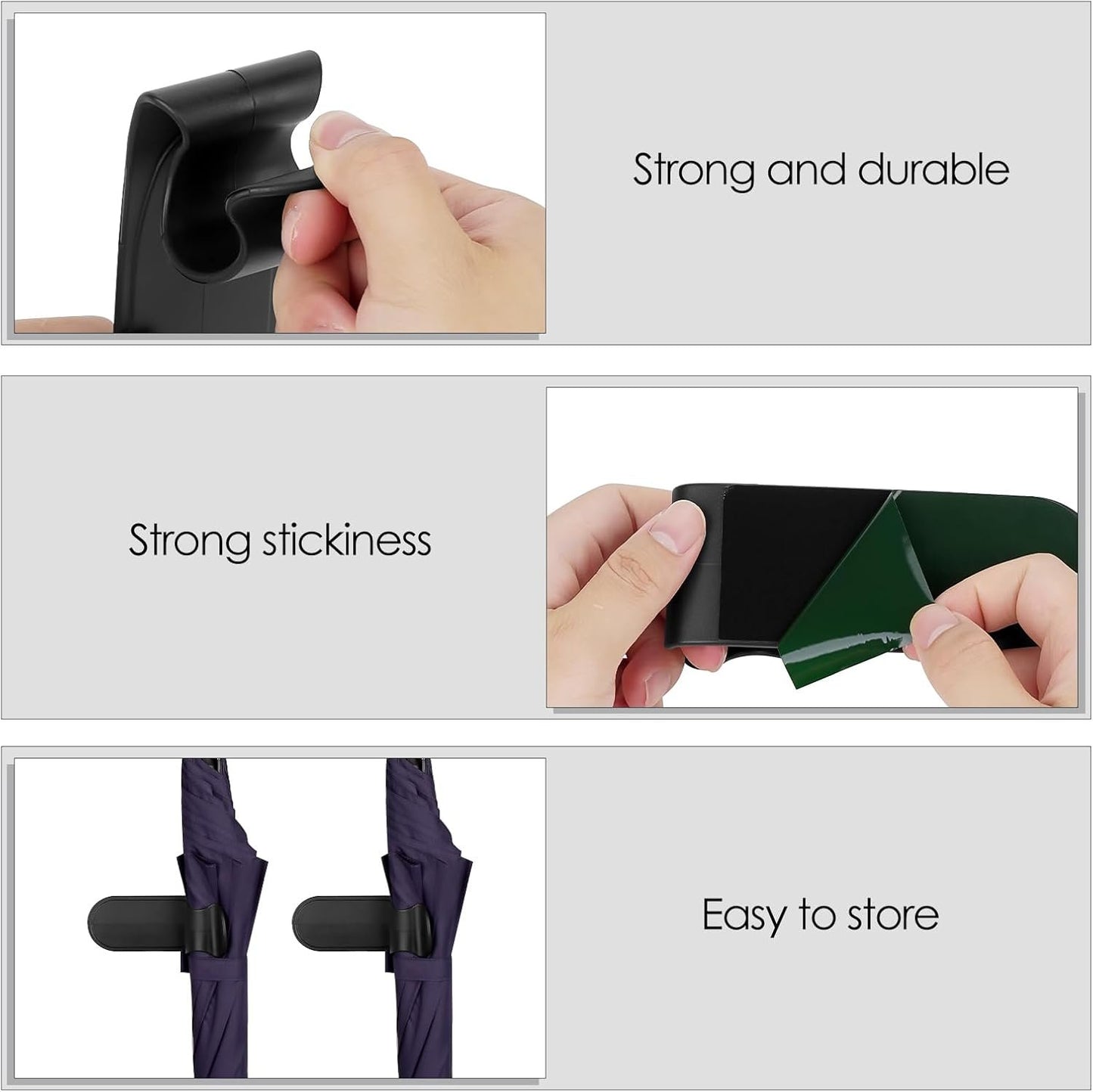 DODAMOUR 6 Pack Car Umbrella Holder, Universal Trunk Hook Fastener Clip for Auto Vehicle, Adhesive Car Back Seat Umbrella Storage Accessories (Black)